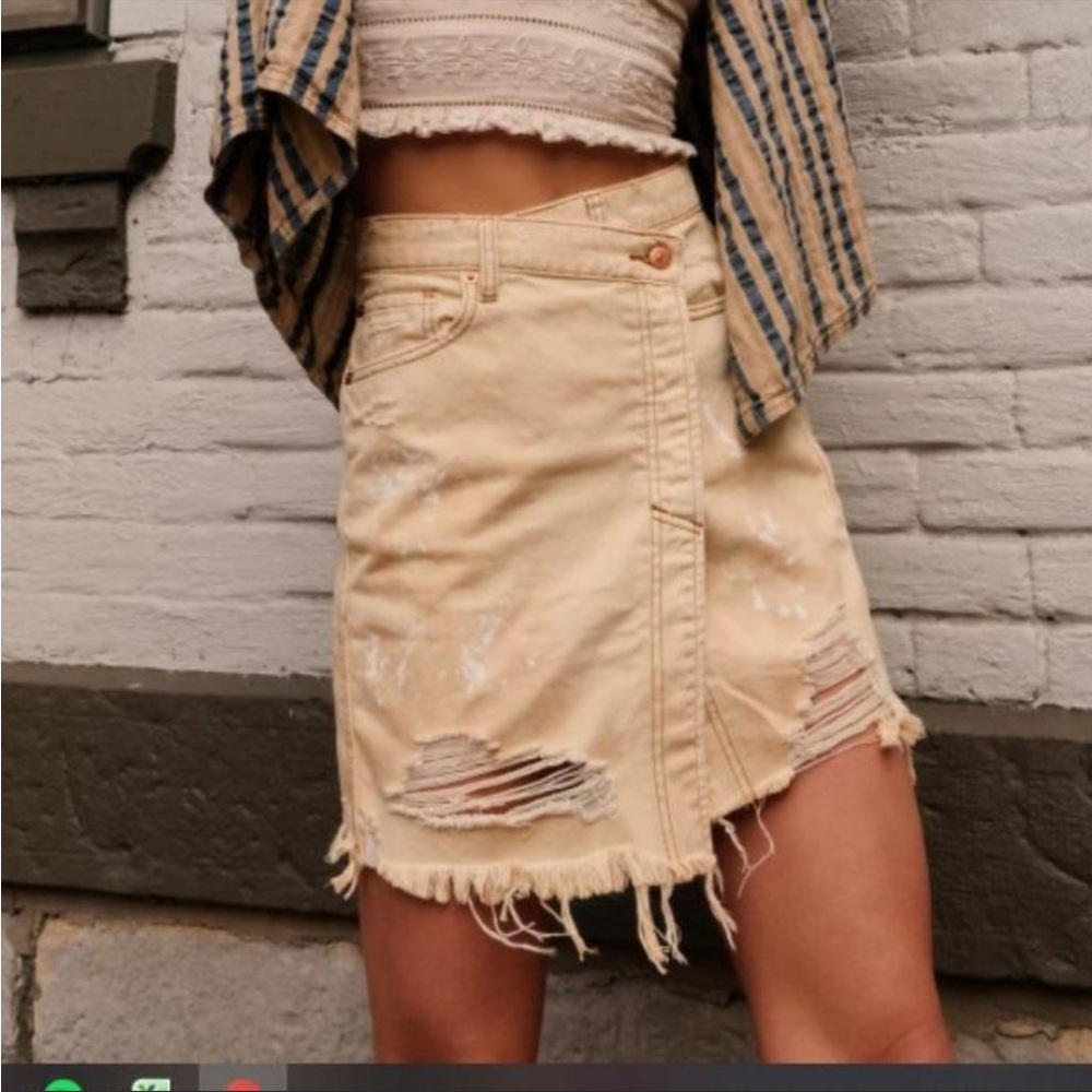 🎉 Host Pick! NWT Free People Parker Wrap Skirt Distressed, 28” Waist